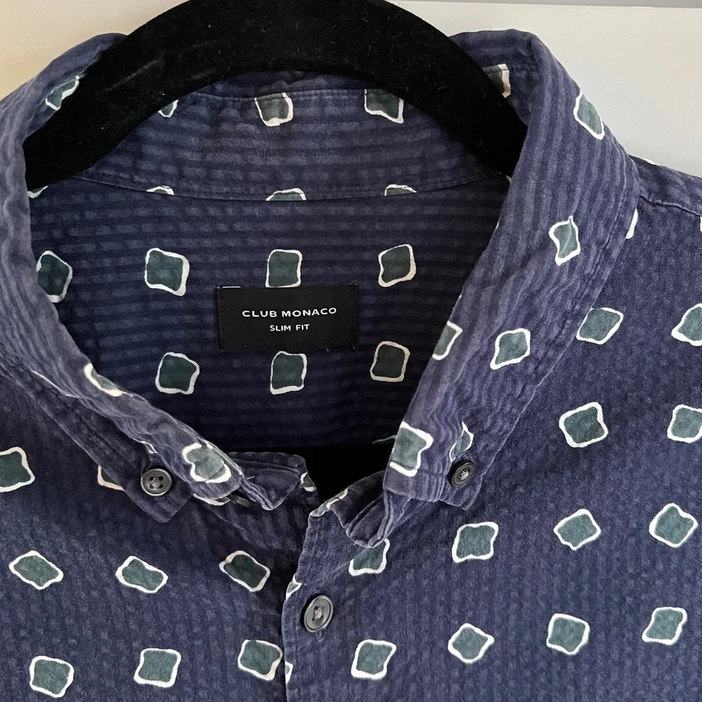 Club Monaco Blue Geometric Print Shirt - Picture 3 of 9